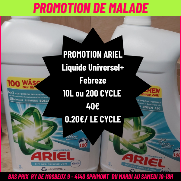 PROMOTION ARIEL Liquide Universel+ Febreze - Cool Clean 5000 ML – 200sc