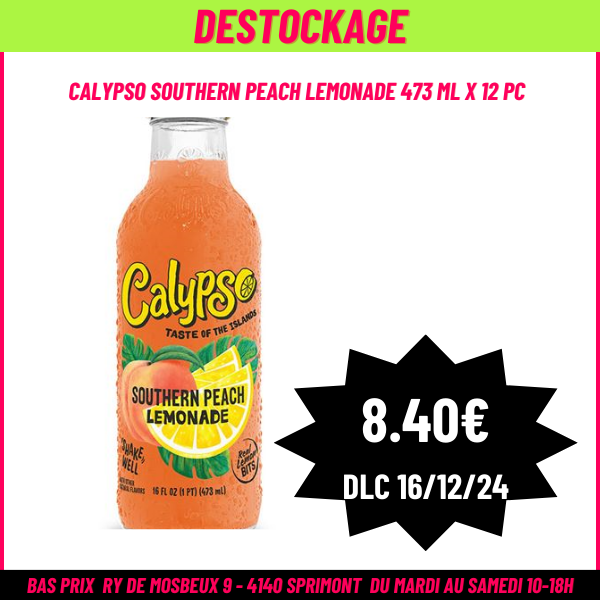 DESTOCKAGE Calypso southern peach lemonade 473 ml x 12 pc (16/12/24) 