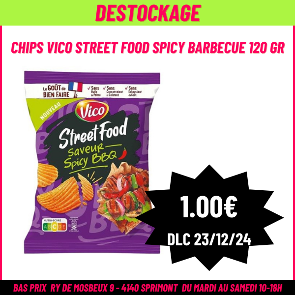 DESTOCKAGE Chips Vico Street Food Spicy Barbecue 120 gr  (23/12/24) 