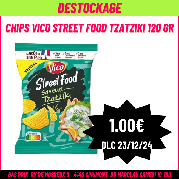 DESTOCKAGE Chips Vico Street Food Tzatziki 120 gr (23/12/24) 