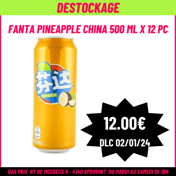 DESTOCKAGE Fanta pineapple China 500 ml x 12 pc (BBD 02/01/2025) 