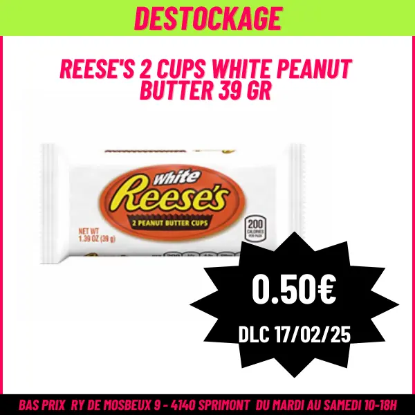 DESTOCKAGE Reese's 2 cups white peanut butter 39 gr 17-02-2025