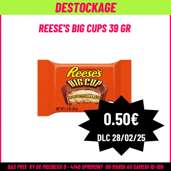 DESTOCKAGE Reese's big cups 39 gr 28-02-2025 