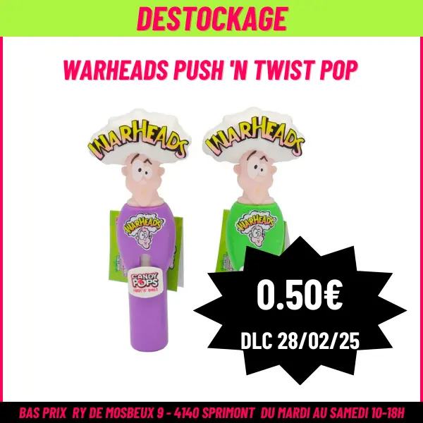 DESTOCKAGE Warheads Push 'n Twist Pop 28-02-2025 