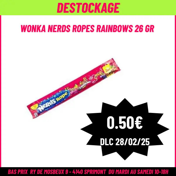 DESTOCKAGE Wonka Nerds ropes rainbows 26 gr 28-02-2025 