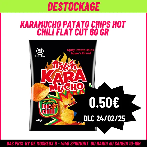 DESTOCKAGE Karamucho Patato Chips Hot Chili Flat Cut 60 gr 24-02-2025 