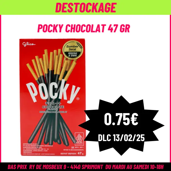 DESTOCKAGE Pocky chocolat 47 gr 13-02-2025
