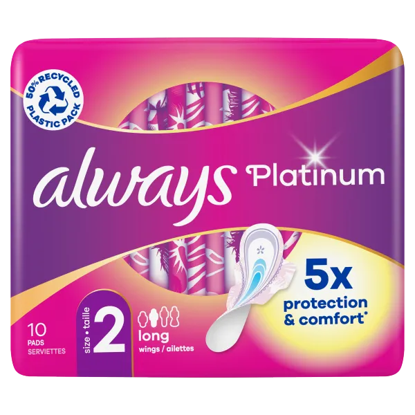 Always Serviettes Hygiéniques 2 Longues Platinum 10 Pièces
