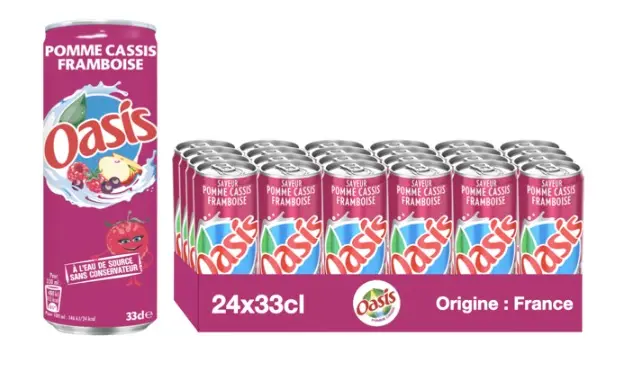 Tray Oasis Pomme Cassis Framboise 33CL 24 Canettes