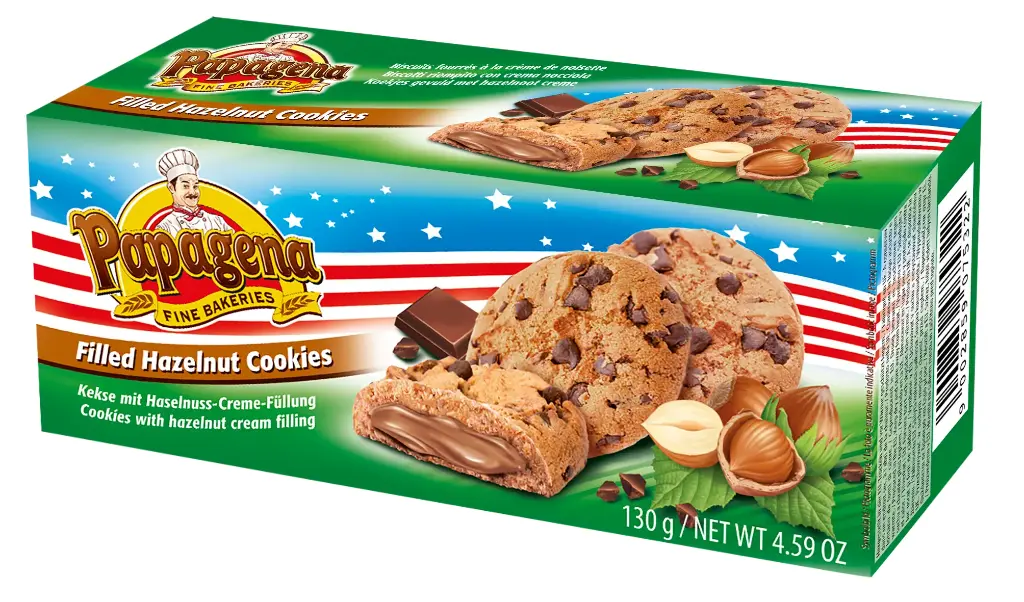Cookies Chocolat Fourrés à La crème à La Noisette Boîte 130g