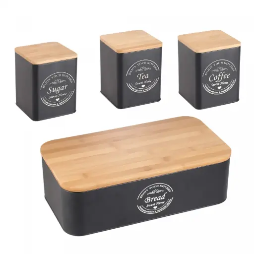 Herzberg HG-04401: Boîte à Pain 4 Pièces Avec Boîtes Noir Mat